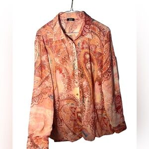 Coral Basler Blouse - Pink Sheer Vintage Blouse - Long Sleeve Office Blouse